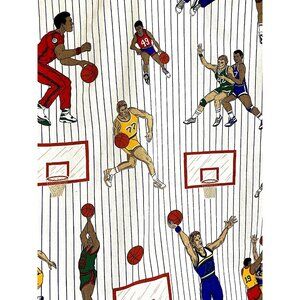 Basketball Print, Princess Fabric Inc White Multicolor 42" x 53" L